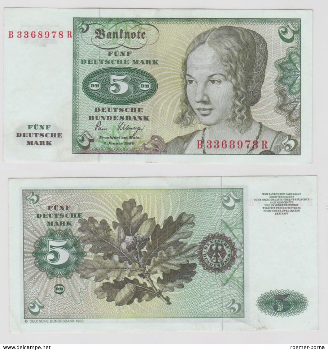T146188 Banknote 5 DM Deutsche Mark Ro. 285a Schein 2.Jan. 1980 KN B 3368978 R - 5 DM