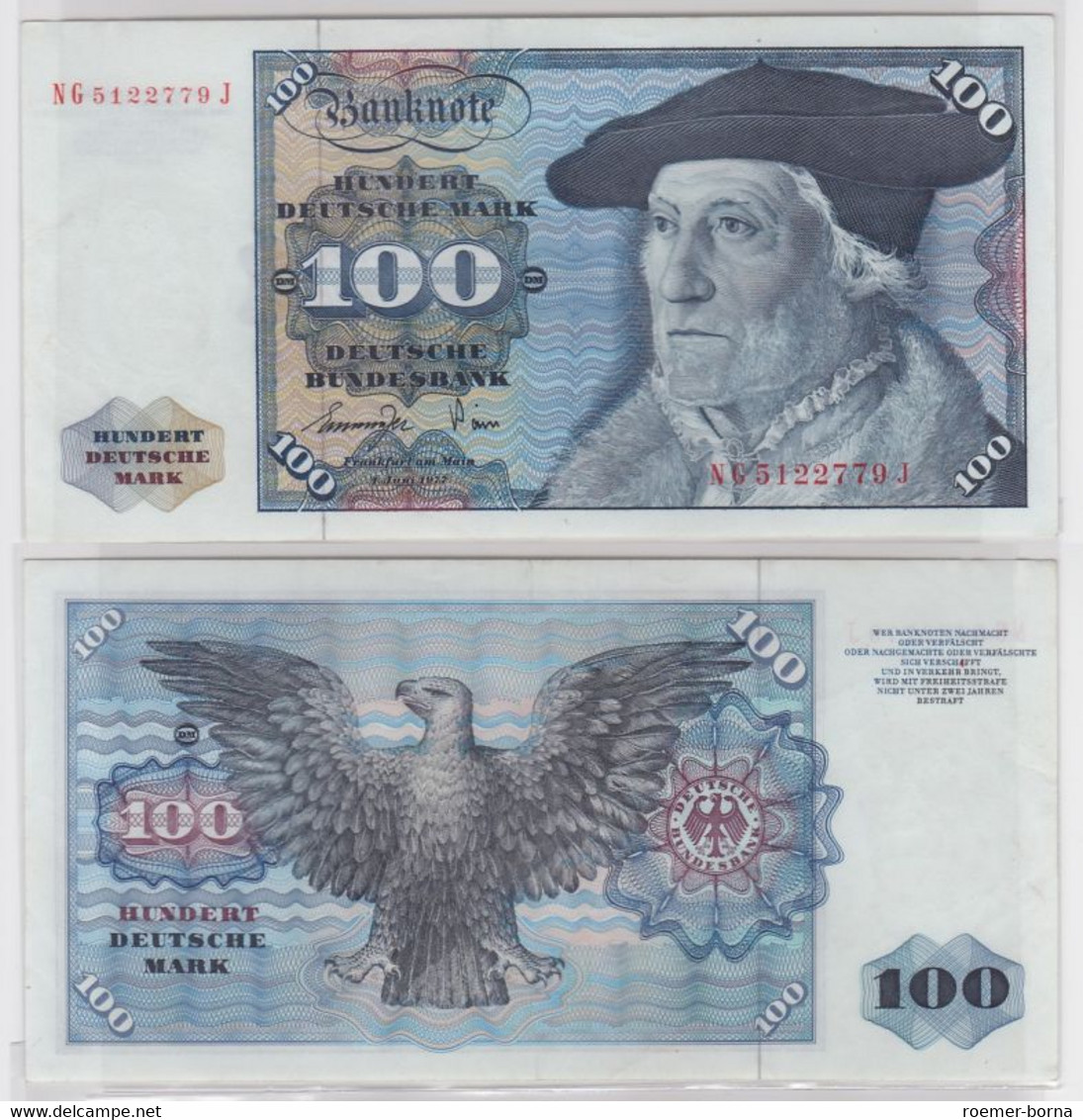 T146266 Banknote 100 DM Deutsche Mark Ro 278a Schein 1.Juni 1977 KN NG 5122779 J - 100 DM