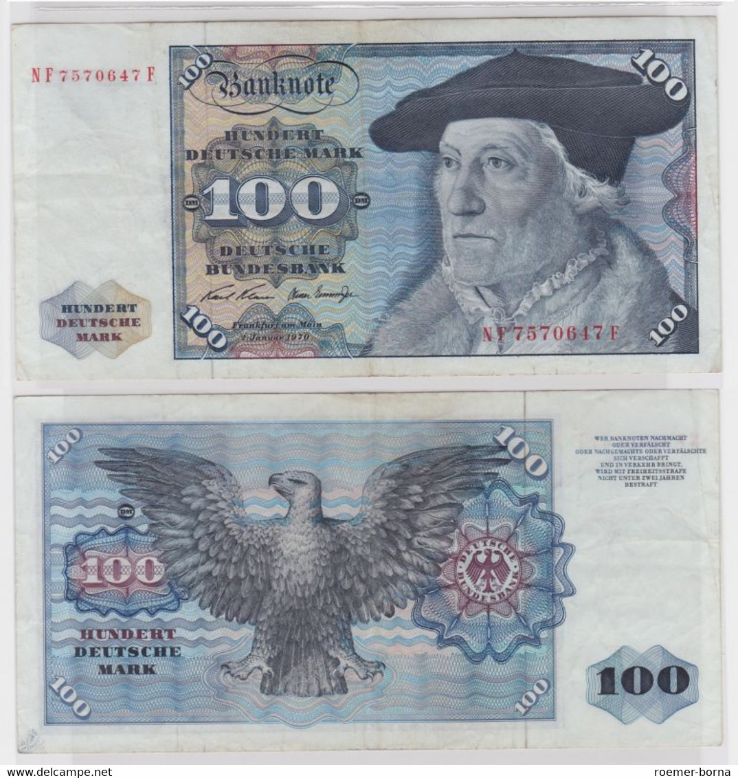 T146310 Banknote 100 DM Deutsche Mark Ro. 273b Schein 2.Jan 1970 KN NF 7570647 F - 100 Deutsche Mark
