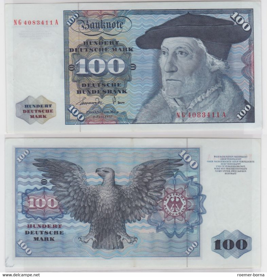 T146325 Banknote 100 DM Deutsche Mark Ro 278a Schein 1.Juni 1977 KN NG 4083411 A - 100 Deutsche Mark