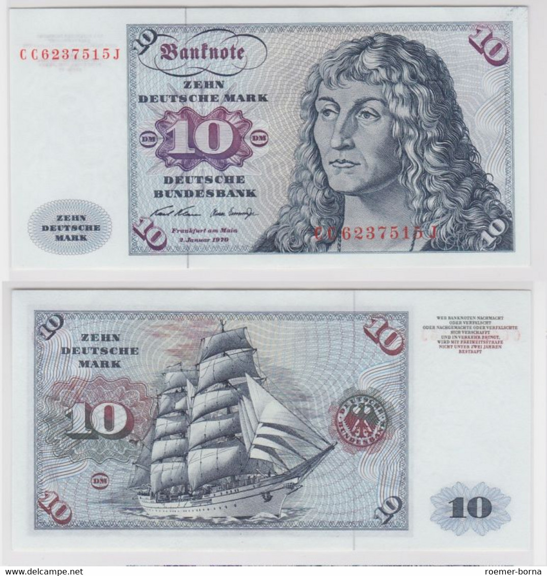 T146342 Banknote 10 DM Deutsche Mark Ro. 270a Schein 2.Jan. 1970 KN CC 6237515 J - 10 Deutsche Mark