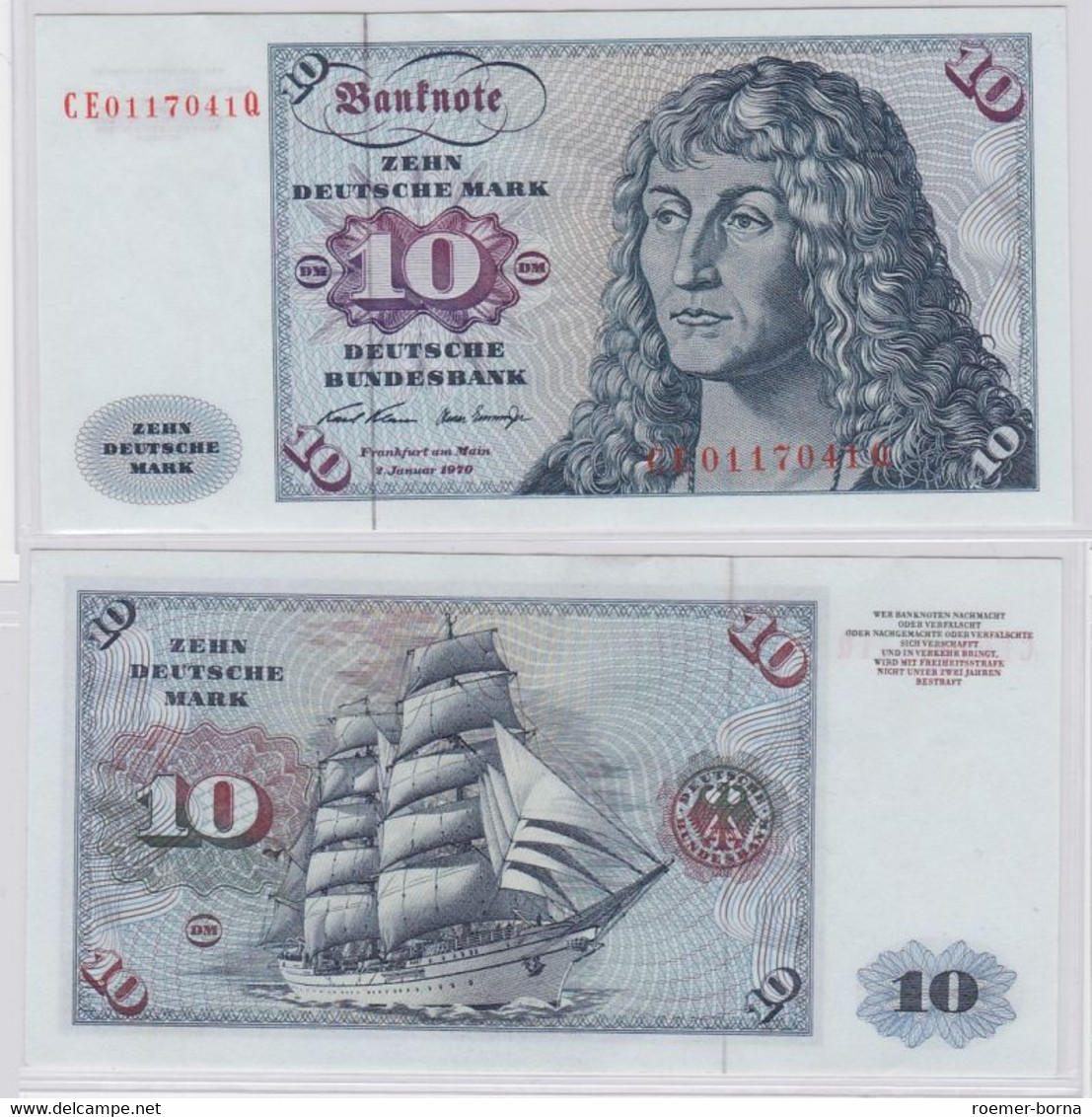 T146344 Banknote 10 DM Deutsche Mark Ro. 270b Schein 2.Jan. 1970 KN CE 0117041 Q - 10 Deutsche Mark