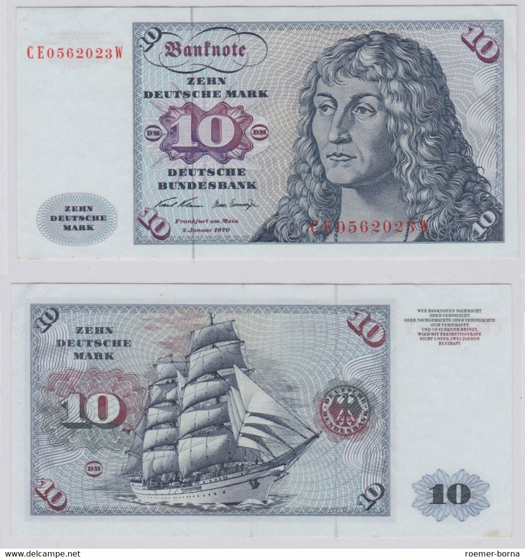 T146350 Banknote 10 DM Deutsche Mark Ro. 270b Schein 2.Jan. 1970 KN CE 0562023 W - 10 Deutsche Mark