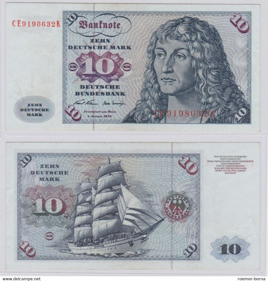 T146353 Banknote 10 DM Deutsche Mark Ro. 270b Schein 2.Jan. 1970 KN CE 9198632 K - 10 DM