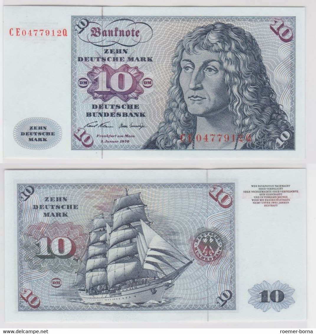 T146364 Banknote 10 DM Deutsche Mark Ro. 270b Schein 2.Jan. 1970 KN CE 0477912 Q - 10 DM