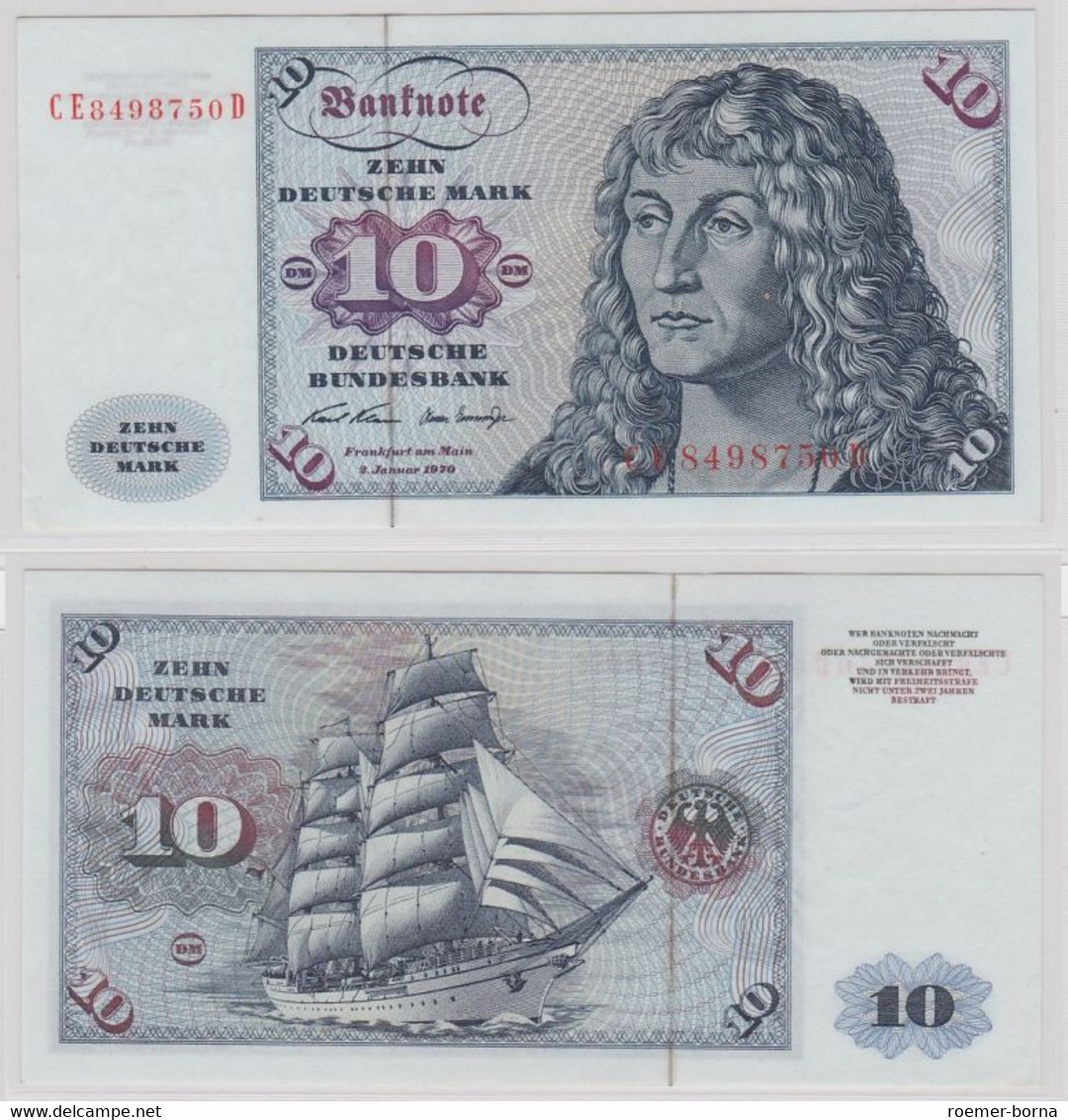 T146365 Banknote 10 DM Deutsche Mark Ro. 270b Schein 2.Jan. 1970 KN CE 8498750 D - 10 Deutsche Mark