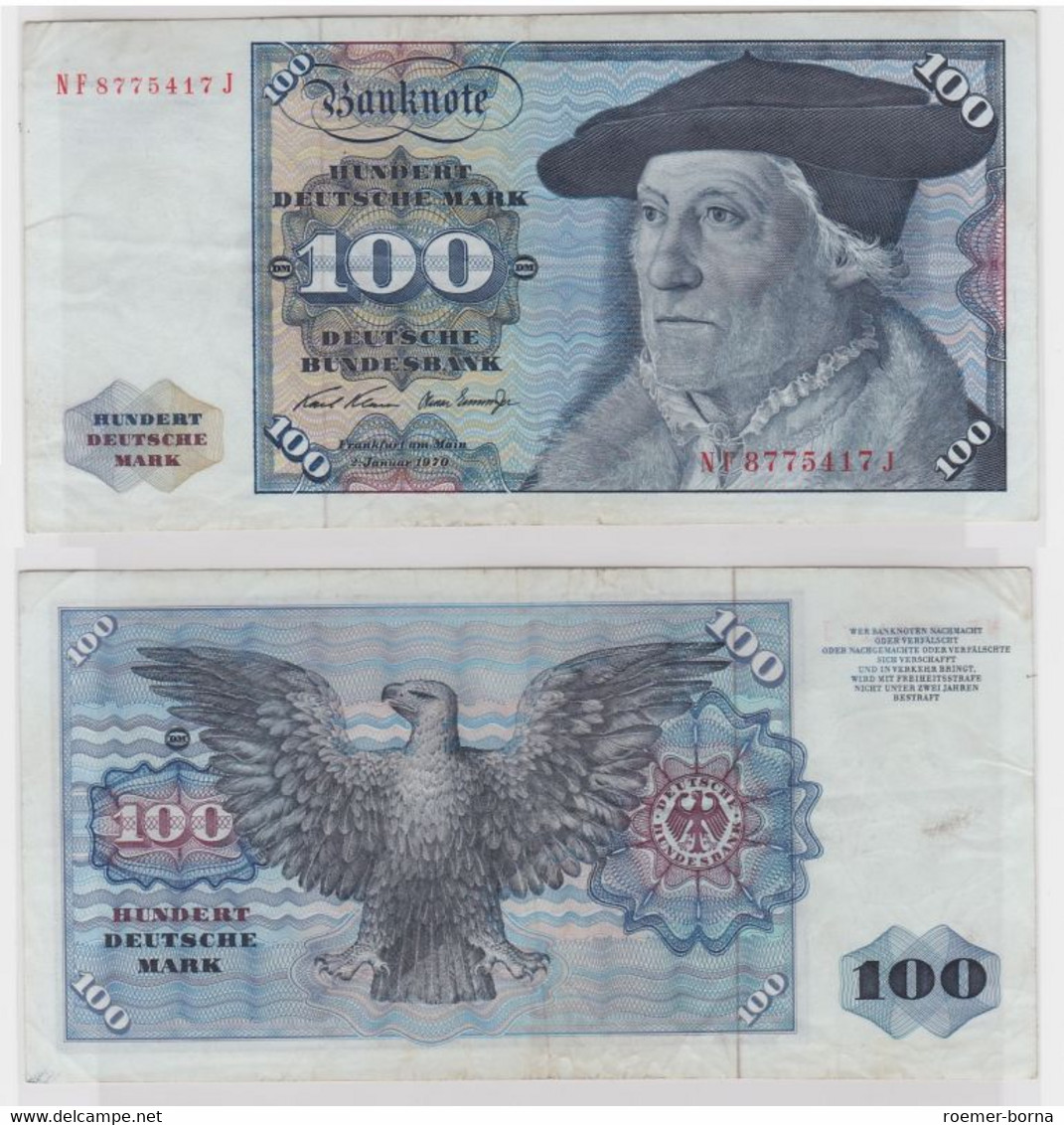 T146367 Banknote 100 DM Deutsche Mark Ro. 273b Schein 2.Jan 1970 KN NF 8775417 J - 100 Deutsche Mark