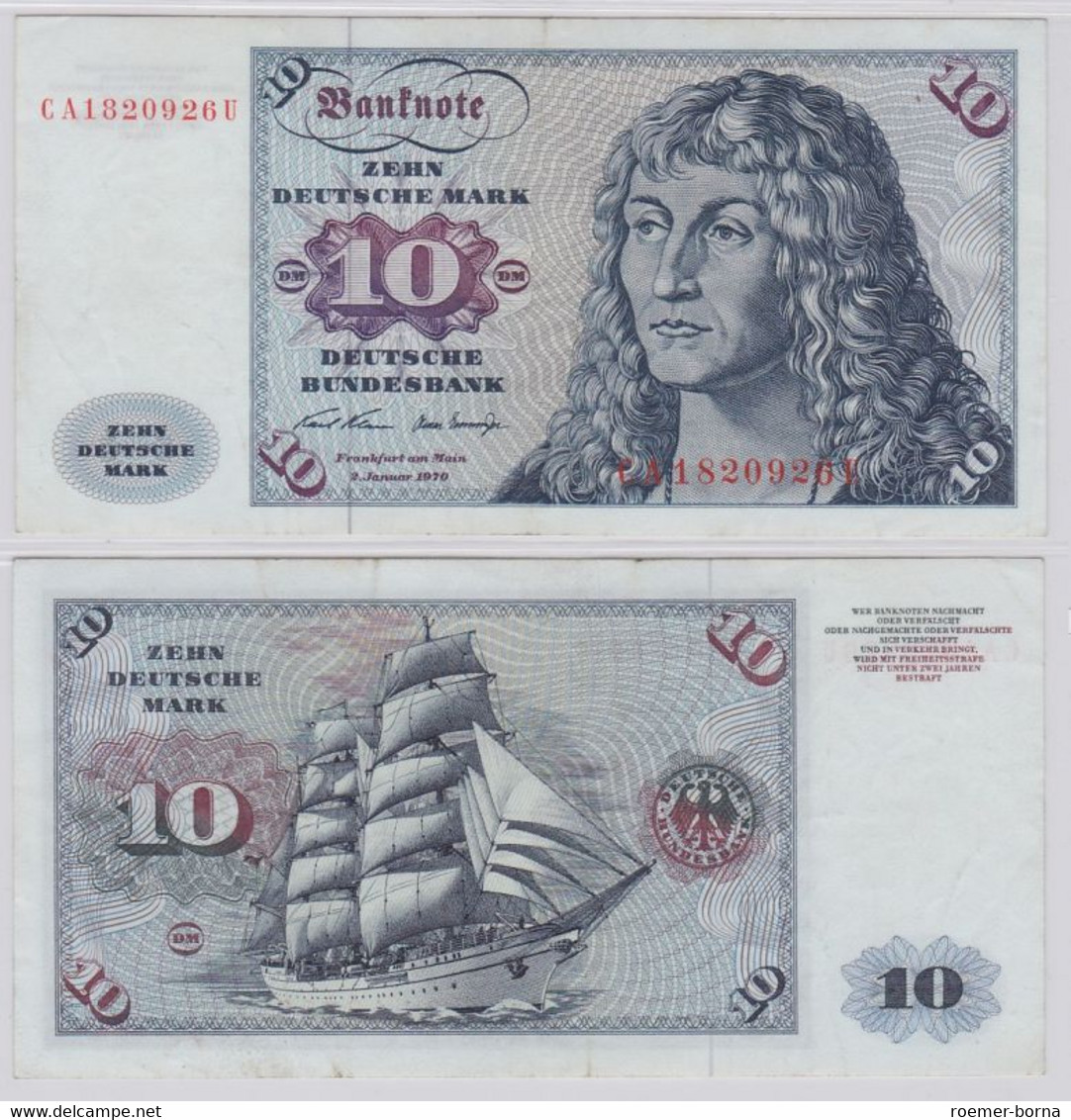 T146376 Banknote 10 DM Deutsche Mark Ro. 270a Schein 2.Jan. 1970 KN CA 1820926 U - 10 Deutsche Mark