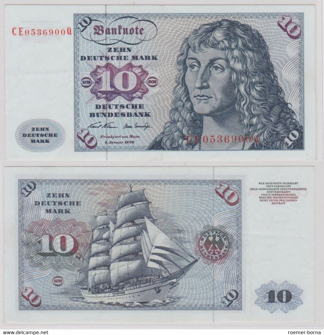 T146377 Banknote 10 DM Deutsche Mark Ro. 270b Schein 2.Jan. 1970 KN CE 0536900 Q - 10 Deutsche Mark