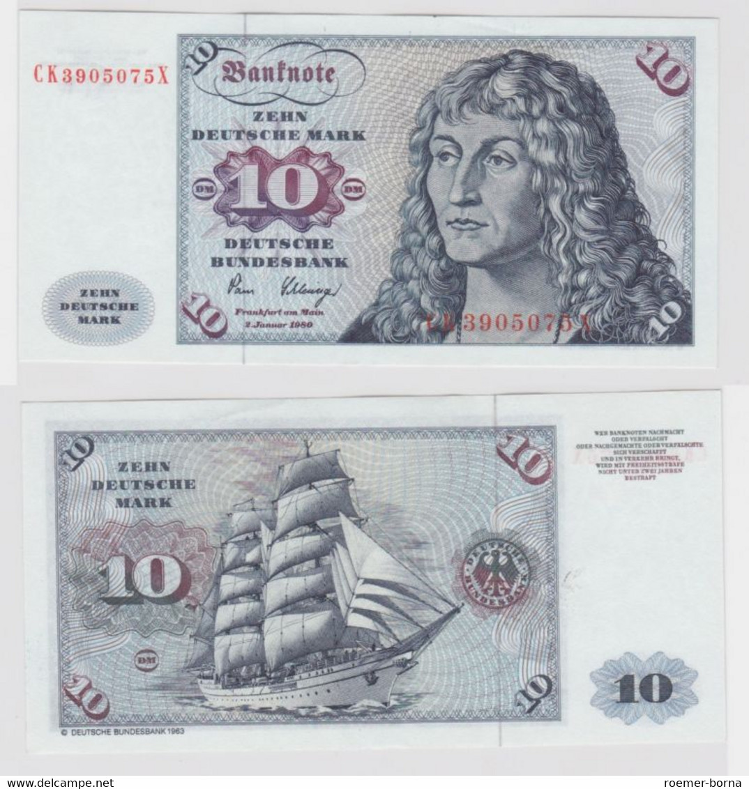 T146382 Banknote 10 DM Deutsche Mark Ro. 286a Schein 2.Jan. 1980 KN CK 3905075 X - 10 Deutsche Mark