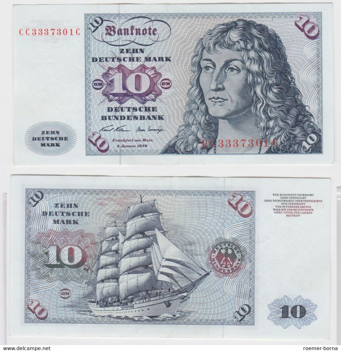 T146425 Banknote 10 DM Deutsche Mark Ro. 270a Schein 2.Jan. 1970 KN CC 3337301 C - 10 Deutsche Mark