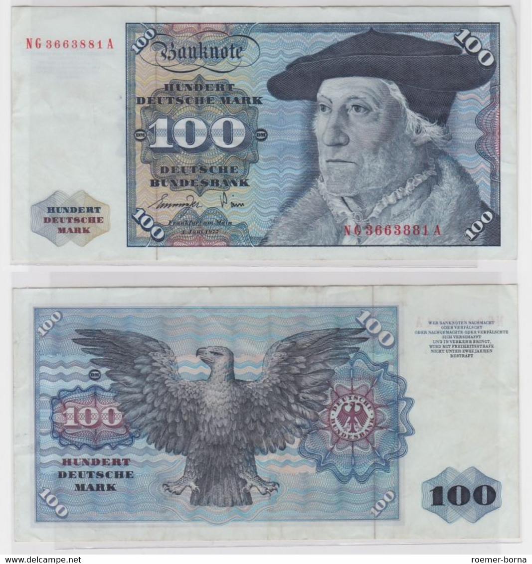 T146429 Banknote 100 DM Deutsche Mark Ro 278a Schein 1.Juni 1977 KN NG 3663881 A - 100 DM