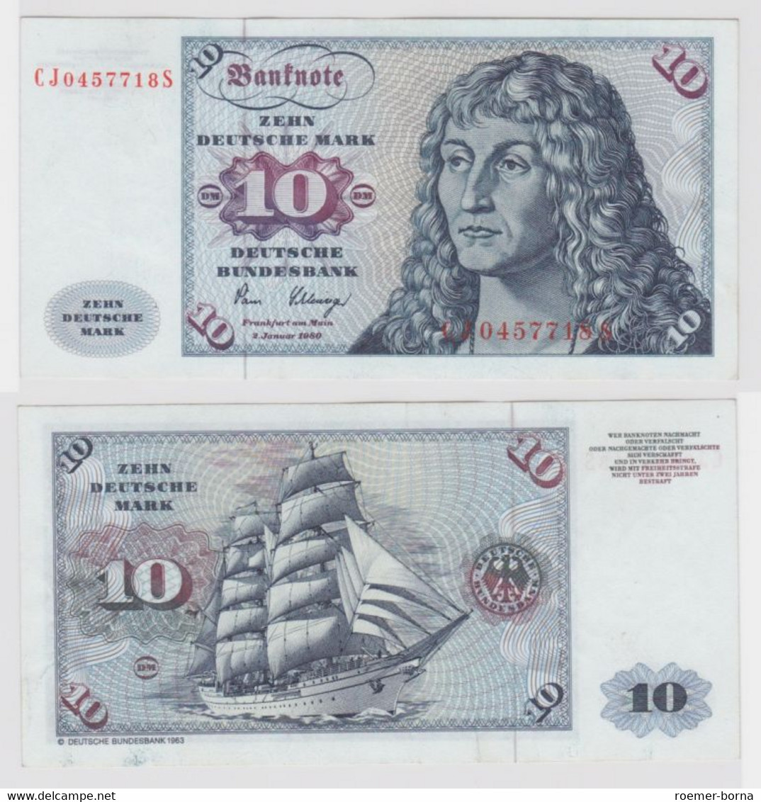 T146434 Banknote 10 DM Deutsche Mark Ro. 286a Schein 2.Jan. 1980 KN CJ 0457718 S - 10 Deutsche Mark