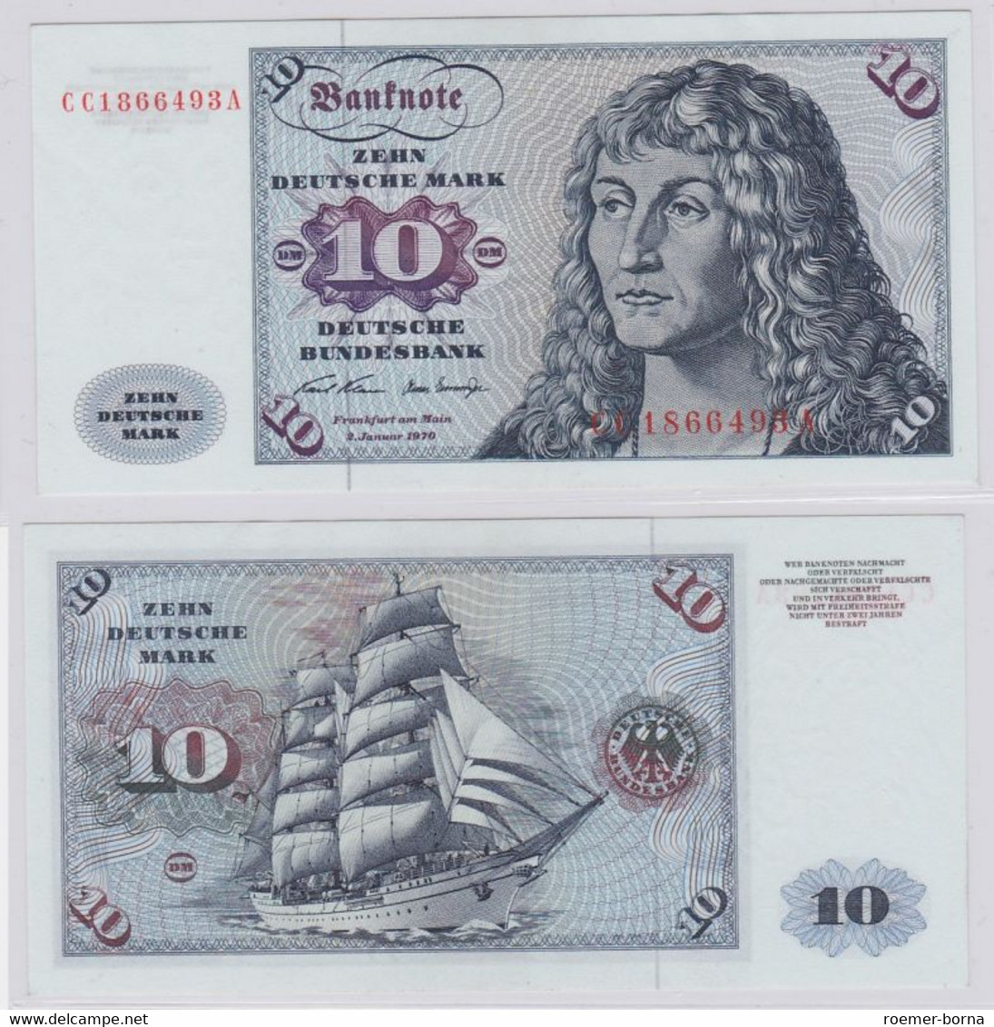 T146484 Banknote 10 DM Deutsche Mark Ro. 270a Schein 2.Jan. 1970 KN CC 1866493 A - 10 DM