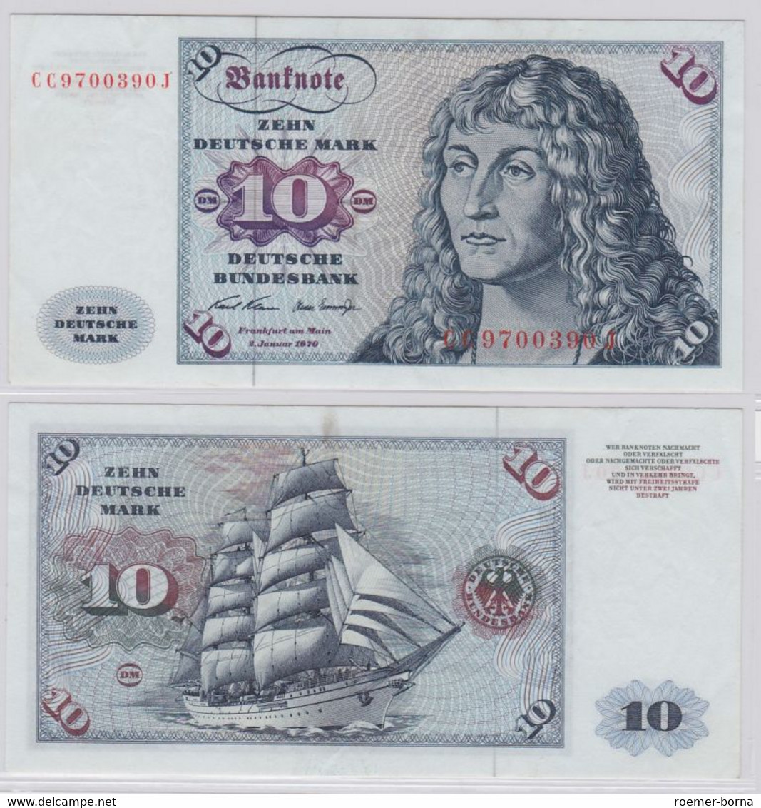 T146495 Banknote 10 DM Deutsche Mark Ro. 270a Schein 2.Jan. 1970 KN CC 9700390 J - 10 DM