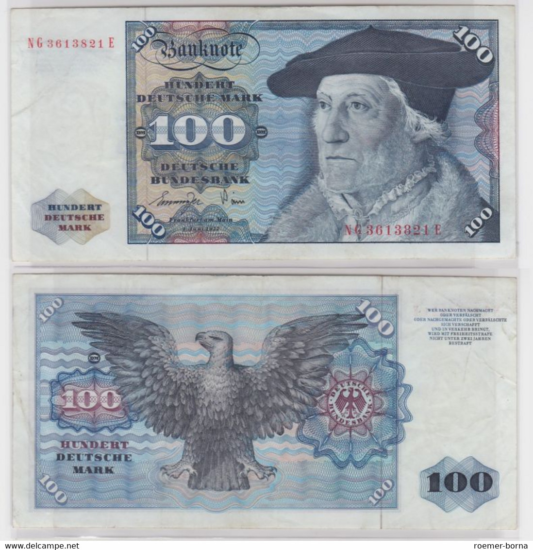 T146519 Banknote 100 DM Deutsche Mark Ro 278a Schein 1.Juni 1977 KN NG 3613821 E - 100 Deutsche Mark