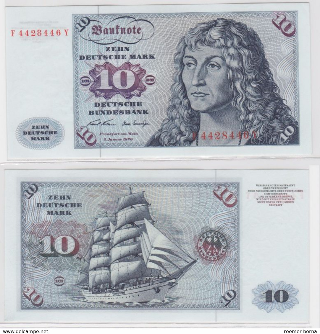T146531 Banknote 10 DM Deutsche Mark Ro. 270a Schein 2.Jan. 1970 KN F 4428446 Y - 10 Deutsche Mark