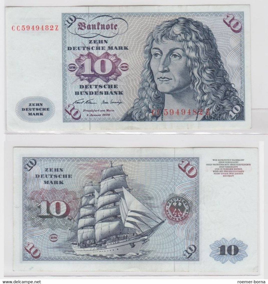 T146647 Banknote 10 DM Deutsche Mark Ro. 270a Schein 2.Jan. 1970 KN CC 5949482 Z - 10 Deutsche Mark