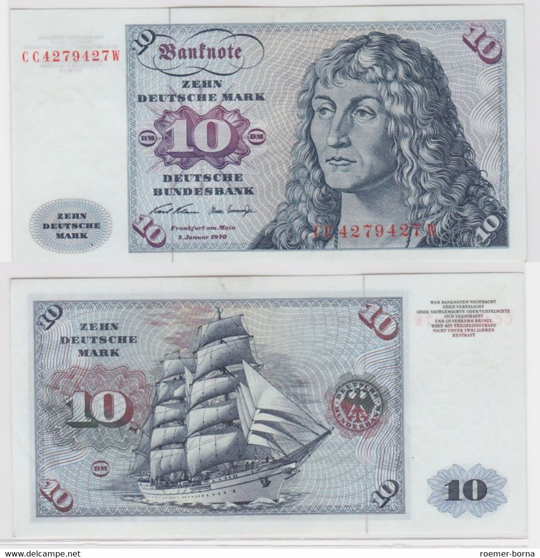 T146663 Banknote 10 DM Deutsche Mark Ro. 270a Schein 2.Jan. 1970 KN CC 4279427 W - 10 DM