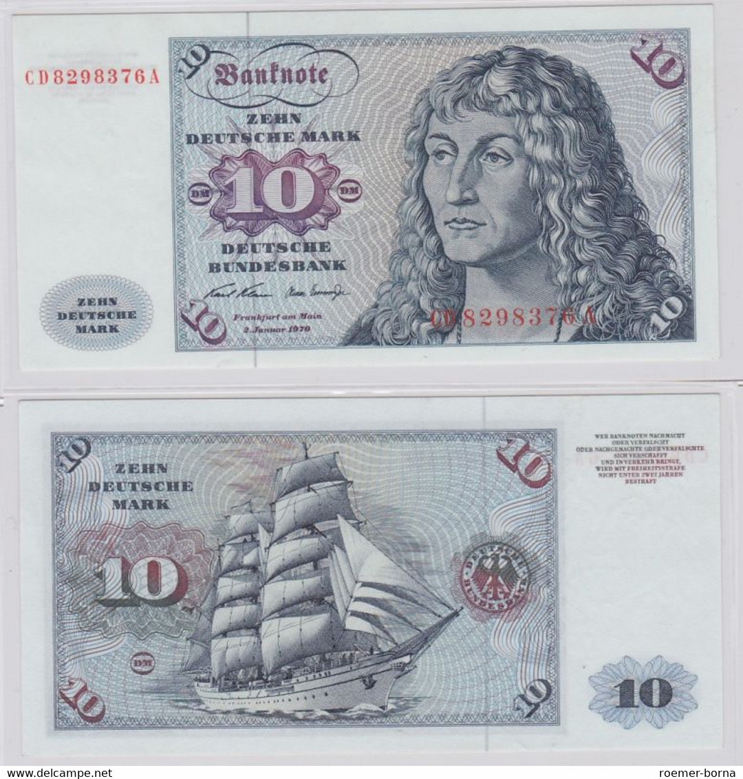 T146673 Banknote 10 DM Deutsche Mark Ro. 270a Schein 2.Jan. 1970 KN CD 8298376 A - 10 DM