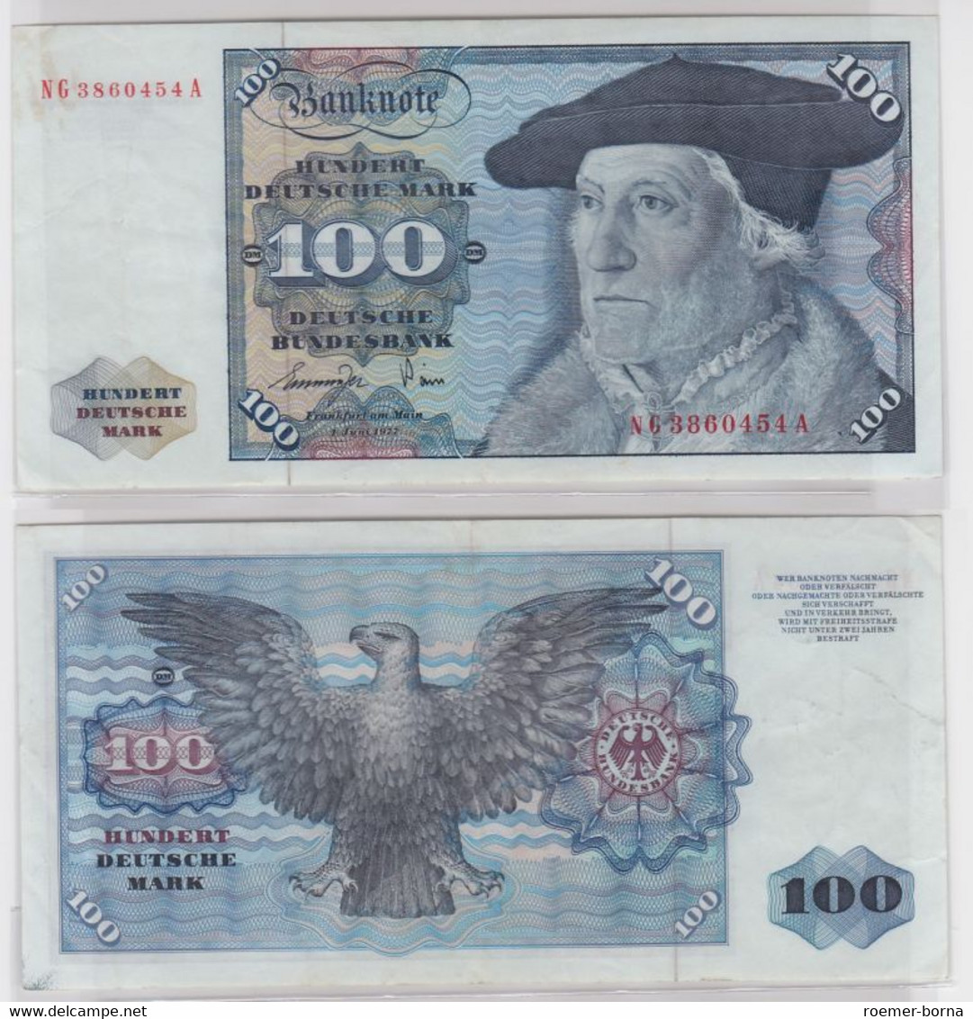 T146708 Banknote 100 DM Deutsche Mark Ro 278a Schein 1.Juni 1977 KN NG 3860454 A - 100 Deutsche Mark