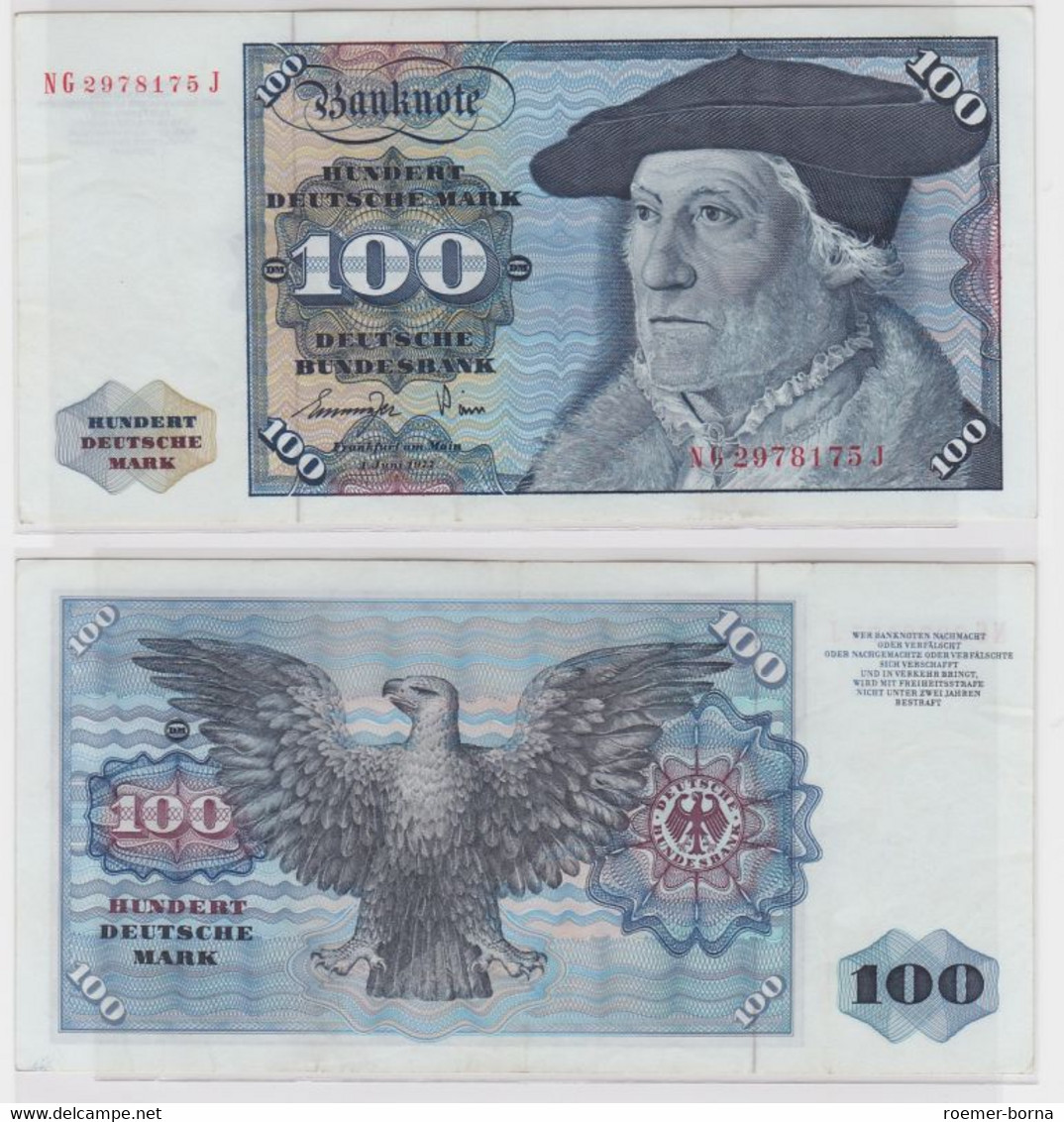 T146712 Banknote 100 DM Deutsche Mark Ro 278a Schein 1.Juni 1977 KN NG 2978175 J - 100 DM