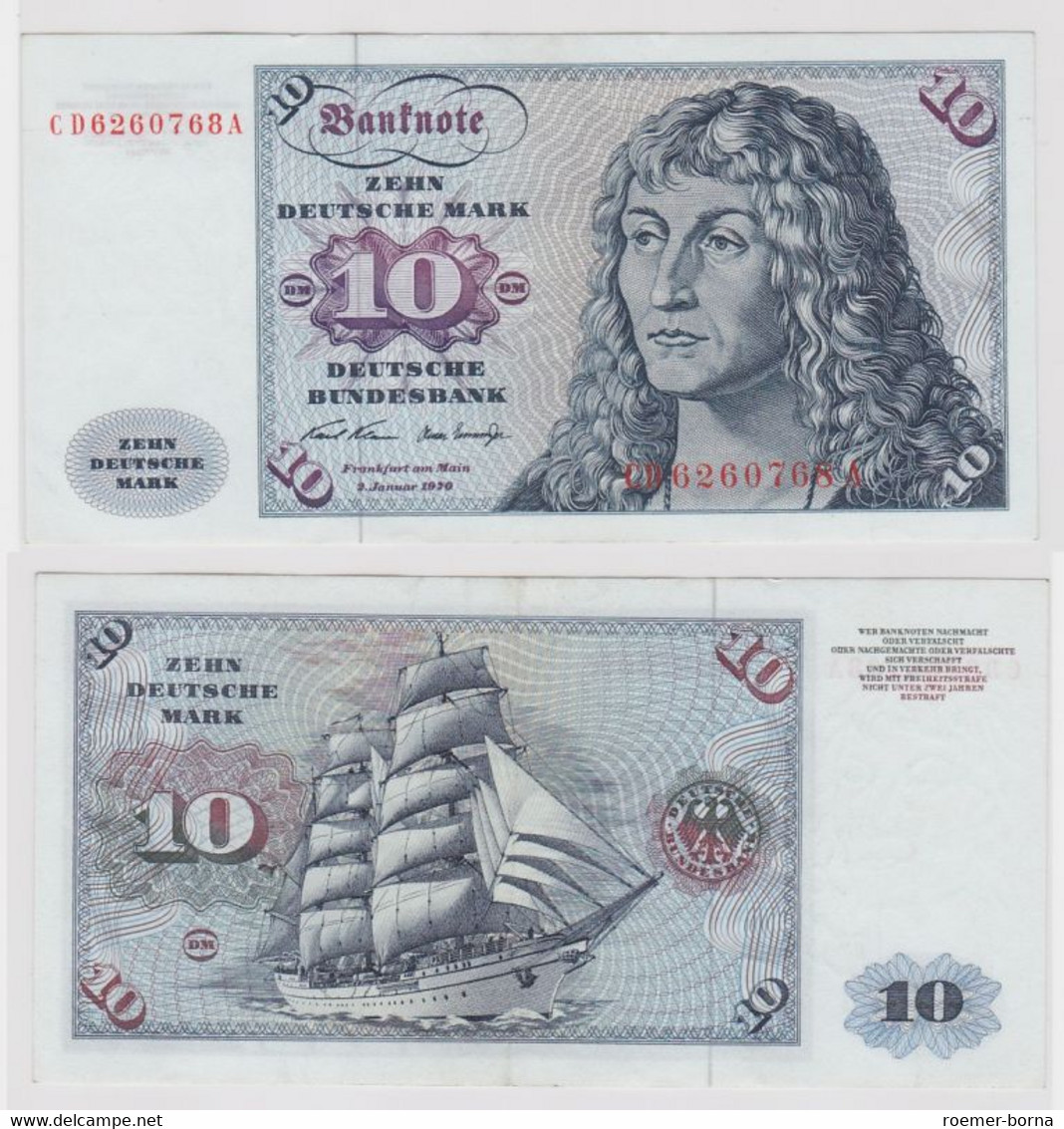 T146829 Banknote 10 DM Deutsche Mark Ro. 270a Schein 2.Jan. 1970 KN CD 6260768 A - 10 Deutsche Mark