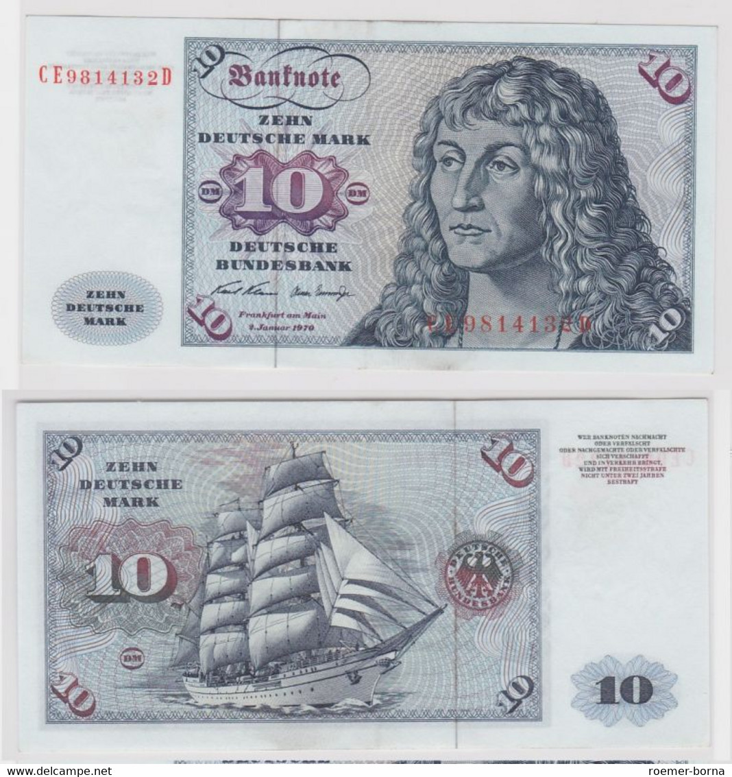 T146847 Banknote 10 DM Deutsche Mark Ro. 270b Schein 2.Jan. 1970 KN CE 9814132 D - 10 DM