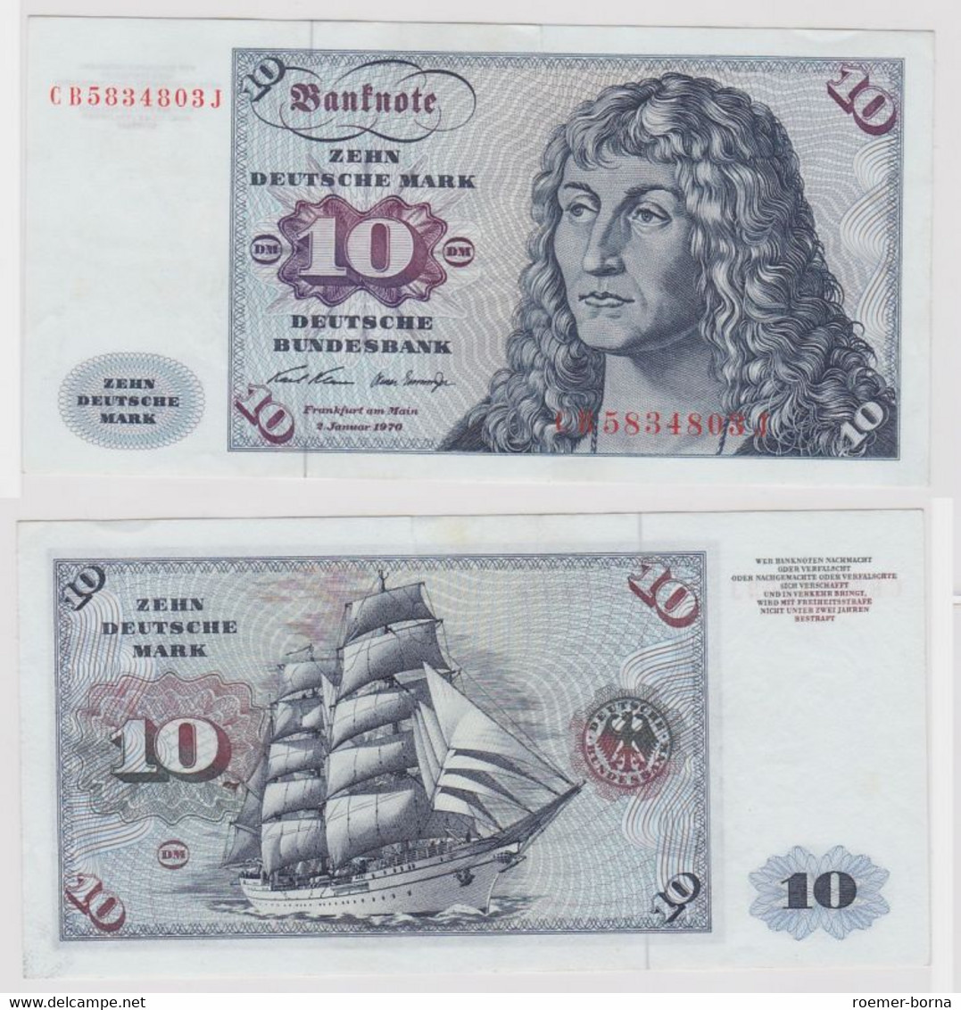 T146863 Banknote 10 DM Deutsche Mark Ro. 270a Schein 2.Jan. 1970 KN CB 5834803 J - 10 DM