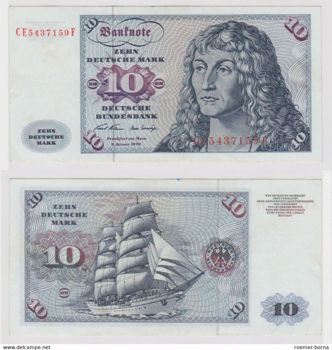 T146875 Banknote 10 DM Deutsche Mark Ro. 270b Schein 2.Jan. 1970 KN CE 5437159 F - 10 Deutsche Mark