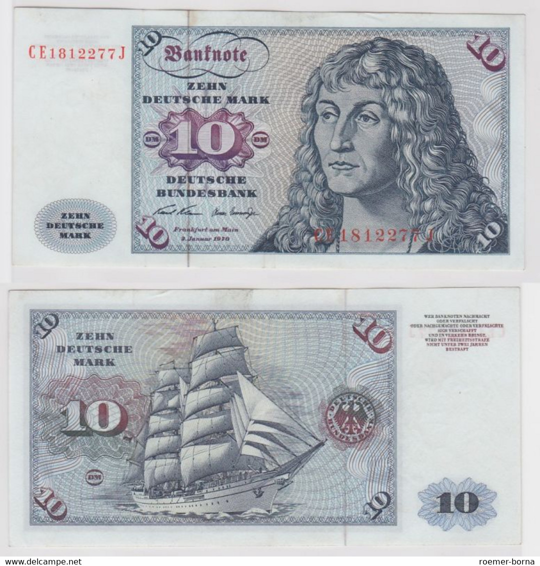 T146878 Banknote 10 DM Deutsche Mark Ro. 270b Schein 2.Jan. 1970 KN CE 1812277 J - 10 Deutsche Mark