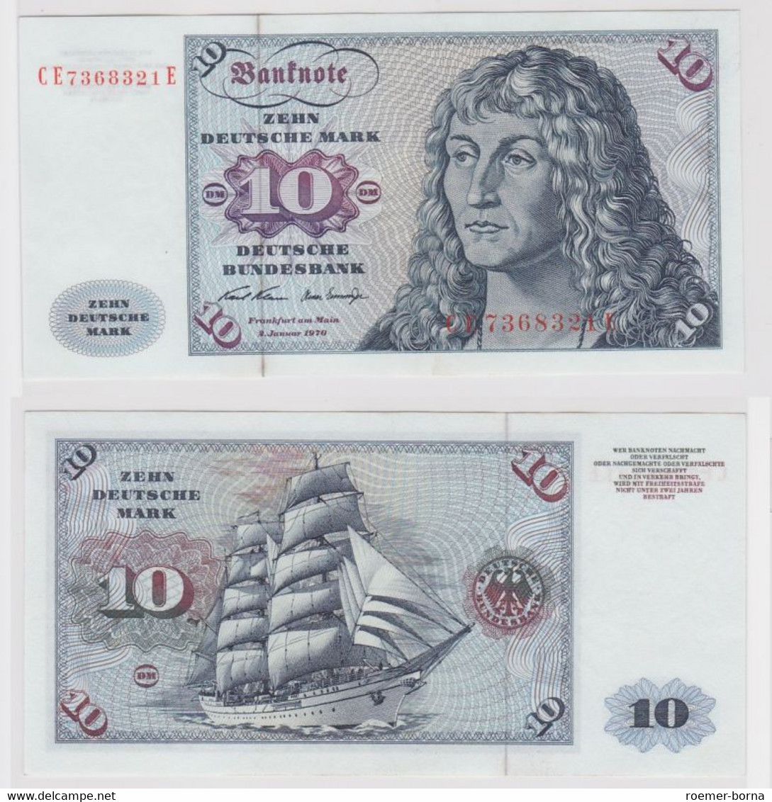 T146888 Banknote 10 DM Deutsche Mark Ro. 270b Schein 2.Jan. 1970 KN CE 7368321 E - 10 Deutsche Mark