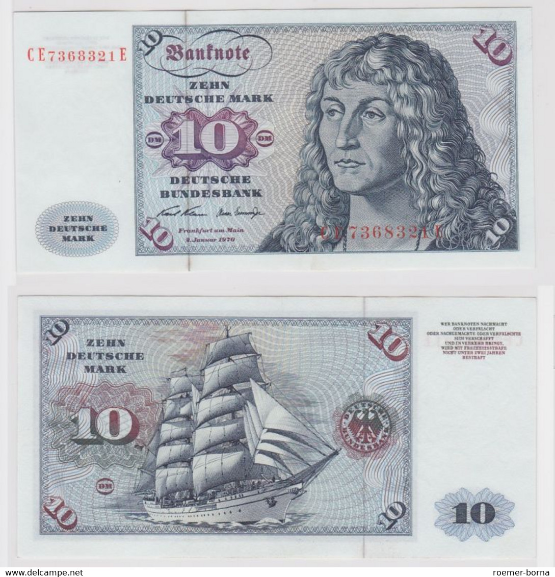 T146888 Banknote 10 DM Deutsche Mark Ro. 270b Schein 2.Jan. 1970 KN CE 7368321 E - 10 DM