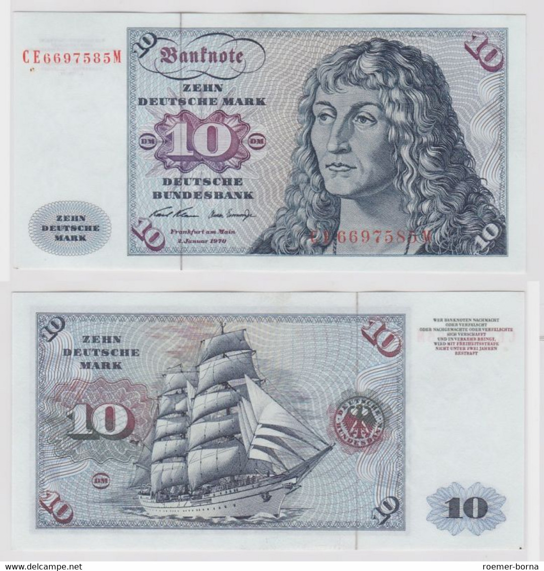 T146920 Banknote 10 DM Deutsche Mark Ro. 270b Schein 2.Jan. 1970 KN CE 6697585 M - 10 DM