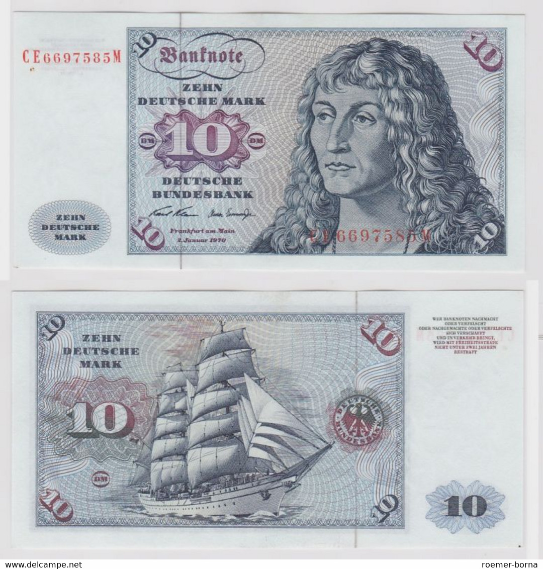 T146920 Banknote 10 DM Deutsche Mark Ro. 270b Schein 2.Jan. 1970 KN CE 6697585 M - 10 Deutsche Mark