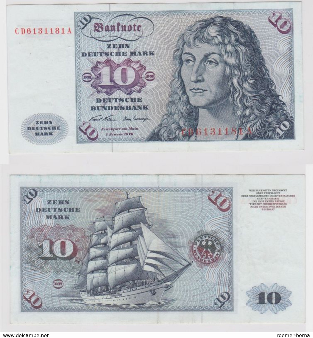 T146928 Banknote 10 DM Deutsche Mark Ro. 270a Schein 2.Jan. 1970 KN CD 6131181 A - 10 Deutsche Mark