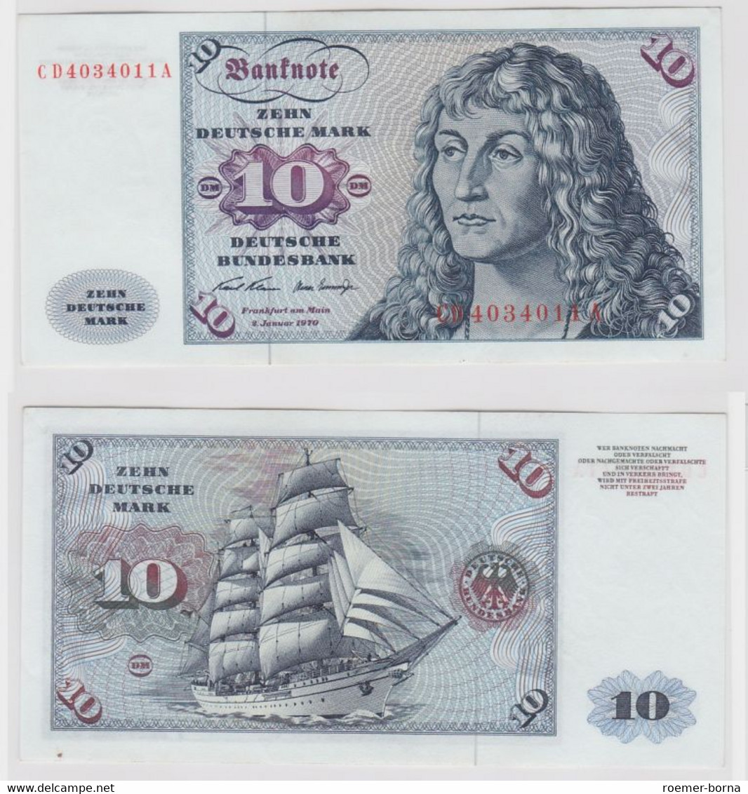 T147086 Banknote 10 DM Deutsche Mark Ro. 270a Schein 2.Jan. 1970 KN CD 4034011 A - 10 Deutsche Mark