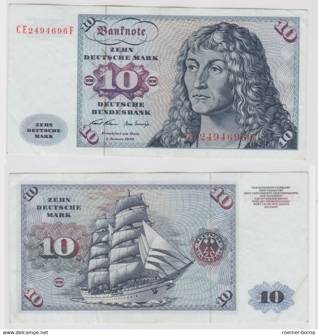 T147094 Banknote 10 DM Deutsche Mark Ro. 270b Schein 2.Jan. 1970 KN CE 2494696 F - 10 DM