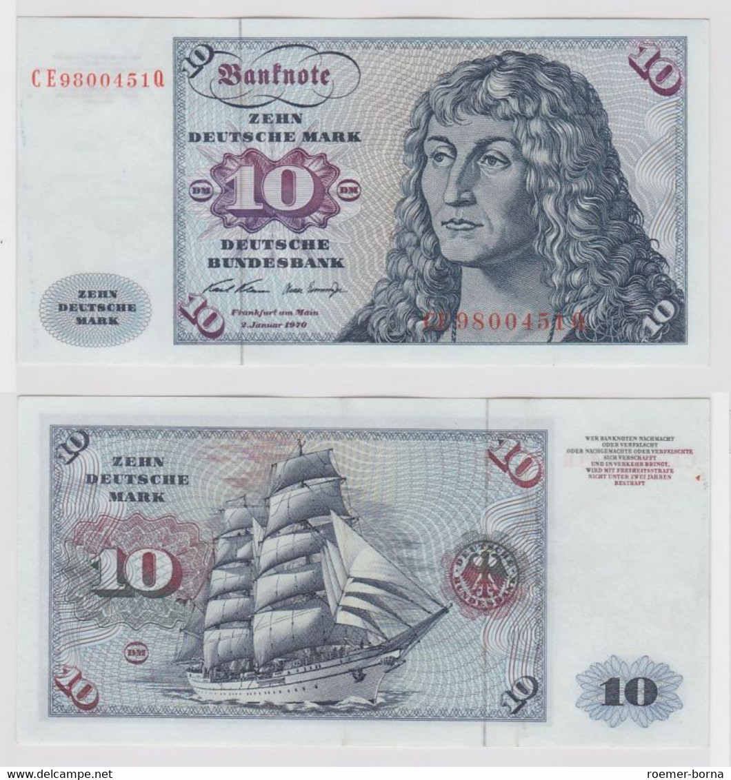 T147136 Banknote 10 DM Deutsche Mark Ro. 270b Schein 2.Jan. 1970 KN CE 9800451 Q - 10 Deutsche Mark