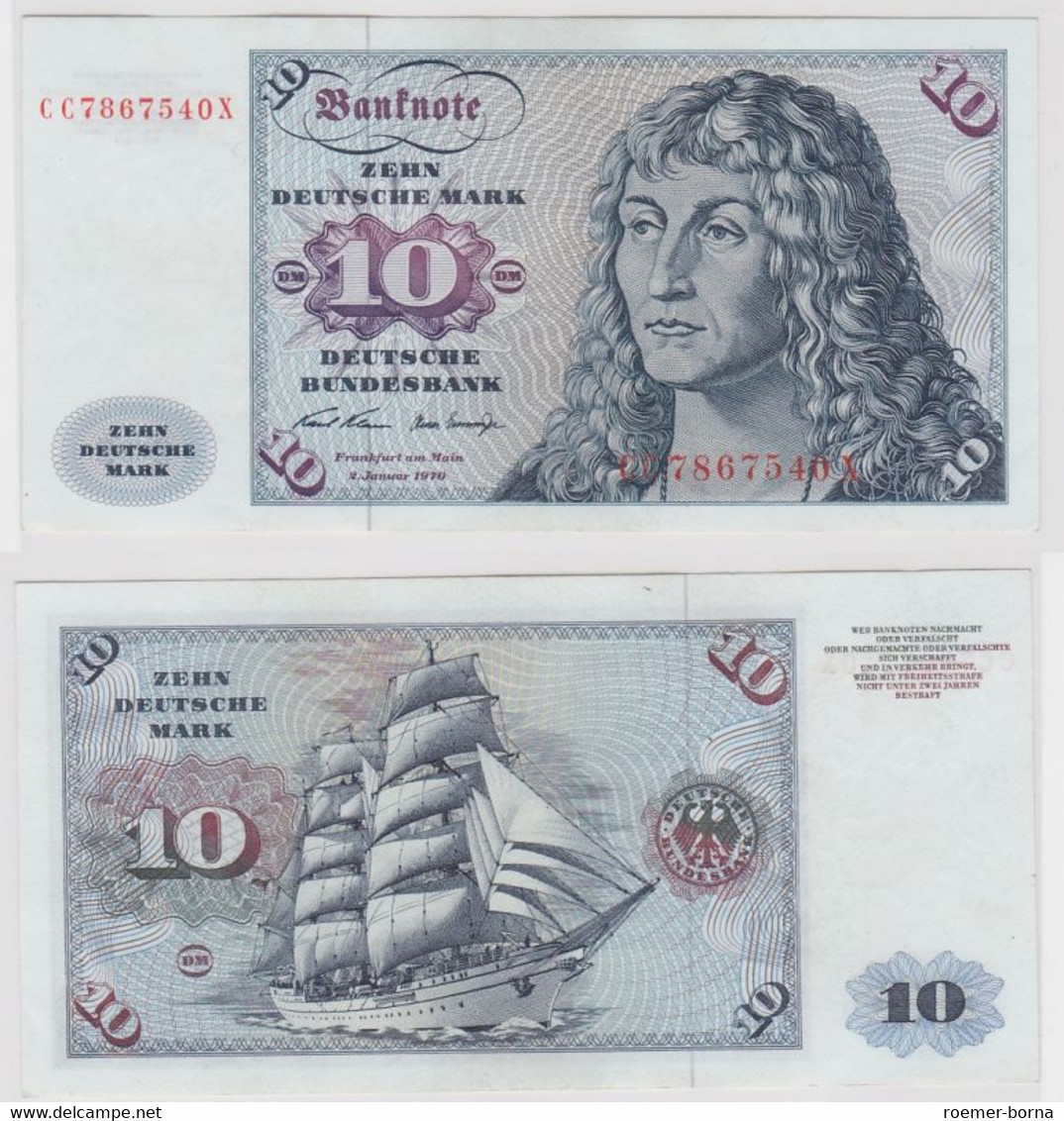 T147149 Banknote 10 DM Deutsche Mark Ro. 270a Schein 2.Jan. 1970 KN CC 7867540 X - 10 Deutsche Mark