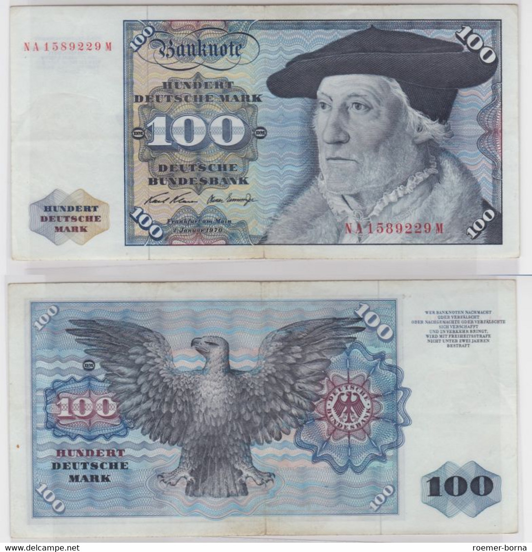 T147177 Banknote 100 DM Deutsche Mark Ro 273a Schein 2.Jan. 1970 KN NA 1589229 M - 100 Deutsche Mark