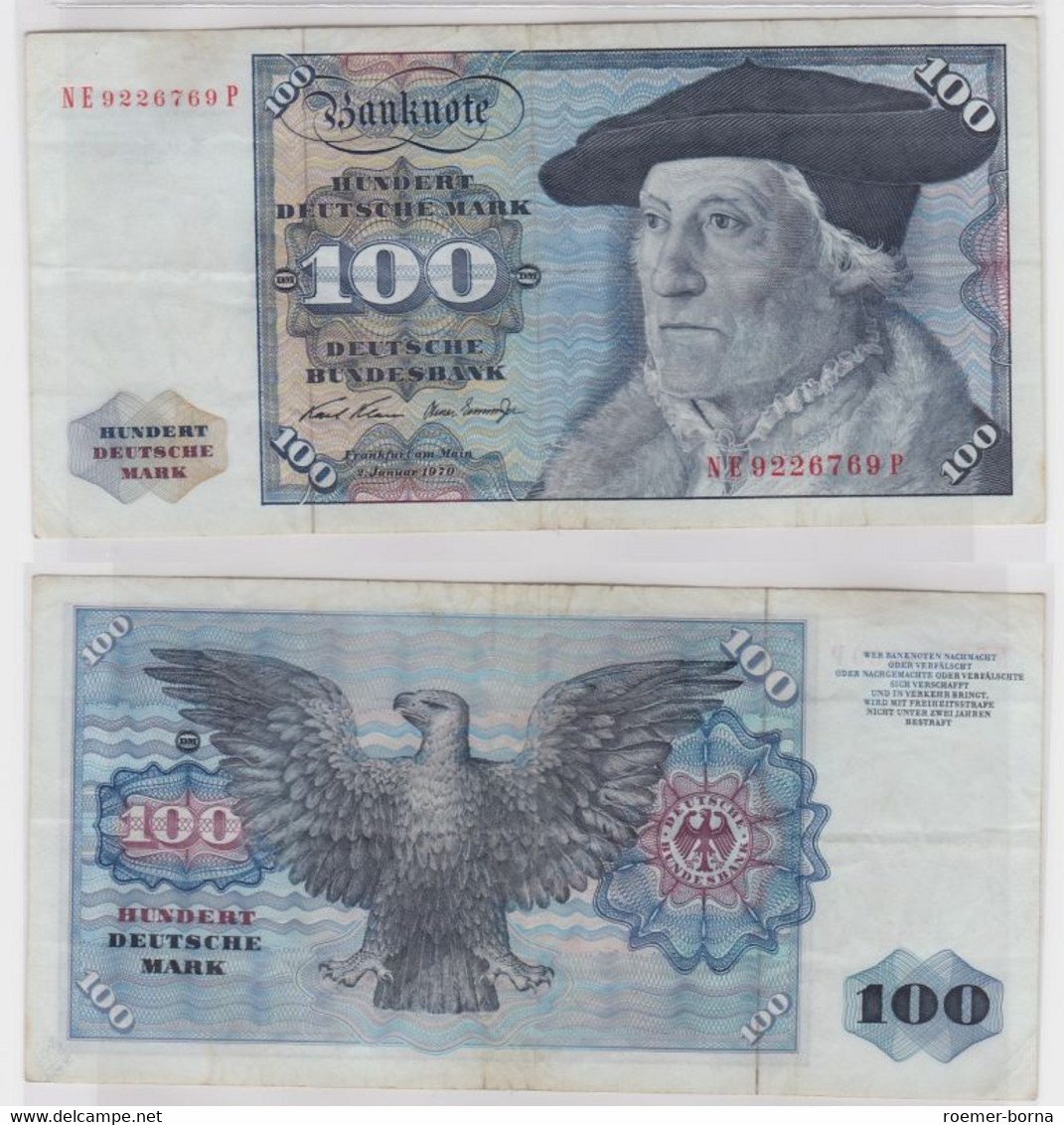 T147183 Banknote 100 DM Deutsche Mark Ro. 273b Schein 2.Jan 1970 KN NE 9226769 P - 100 DM
