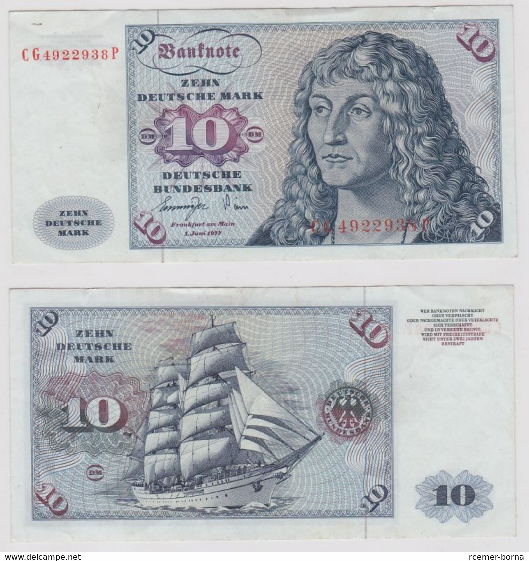 T147187 Banknote 10 DM Deutsche Mark Ro. 275a Schein 1.Juni 1977 KN CG 4922938 P - 10 Deutsche Mark