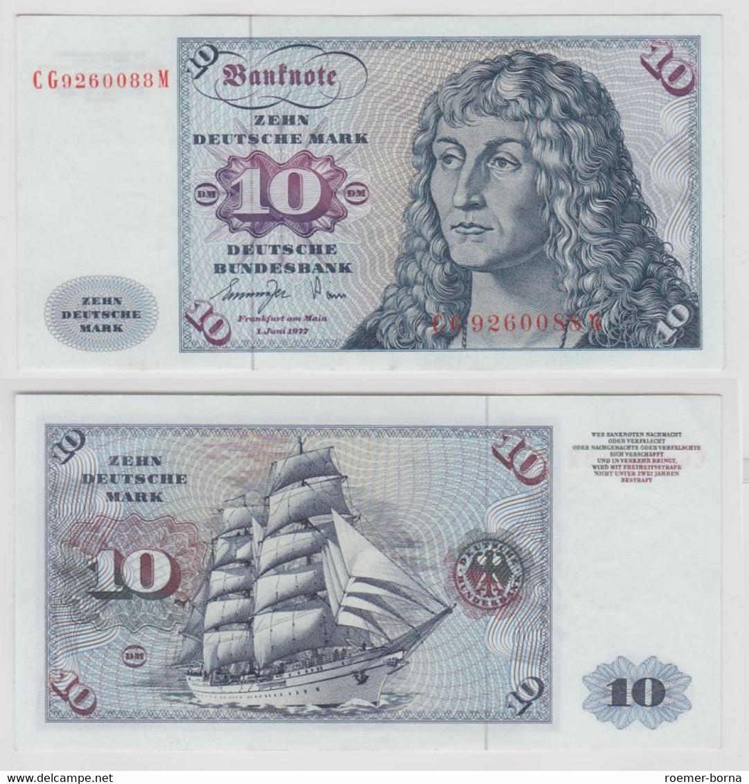 T147188 Banknote 10 DM Deutsche Mark Ro. 275a Schein 1.Juni 1977 KN CG 9260088 M - 10 DM