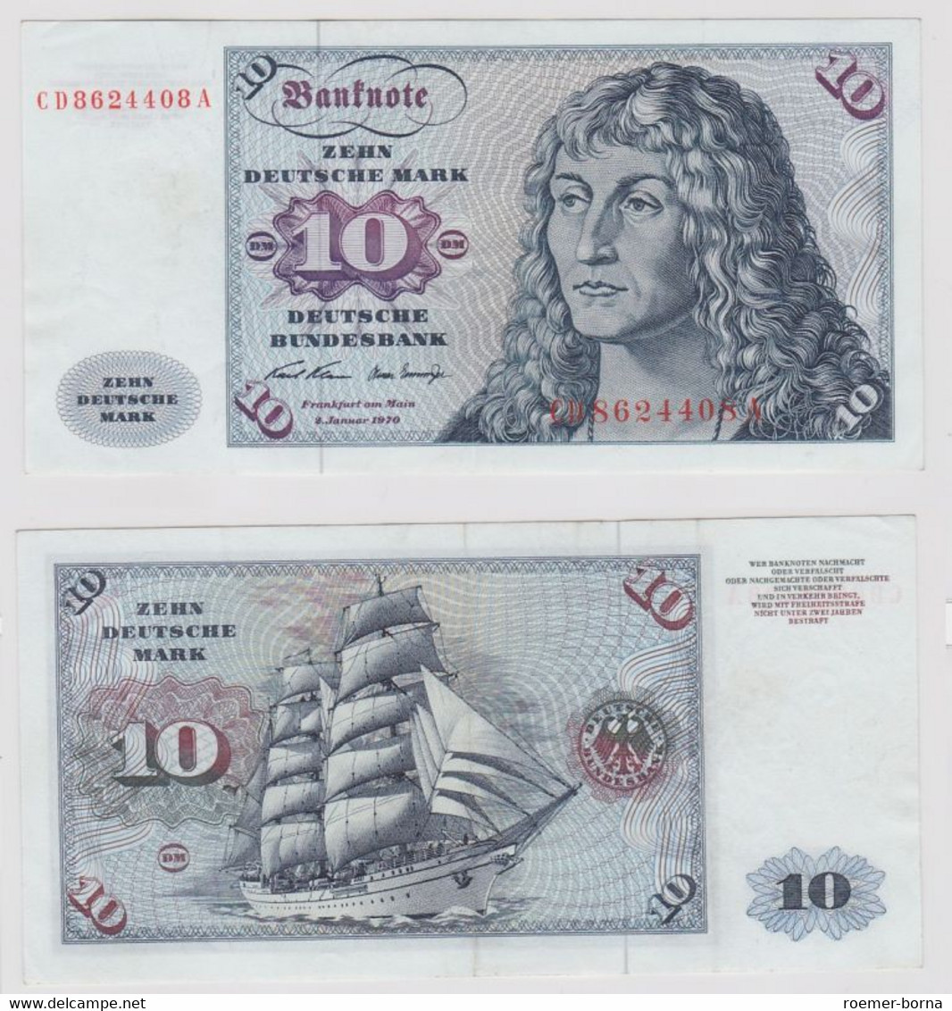 T147192 Banknote 10 DM Deutsche Mark Ro. 270a Schein 2.Jan. 1970 KN CD 8624408 A - 10 DM