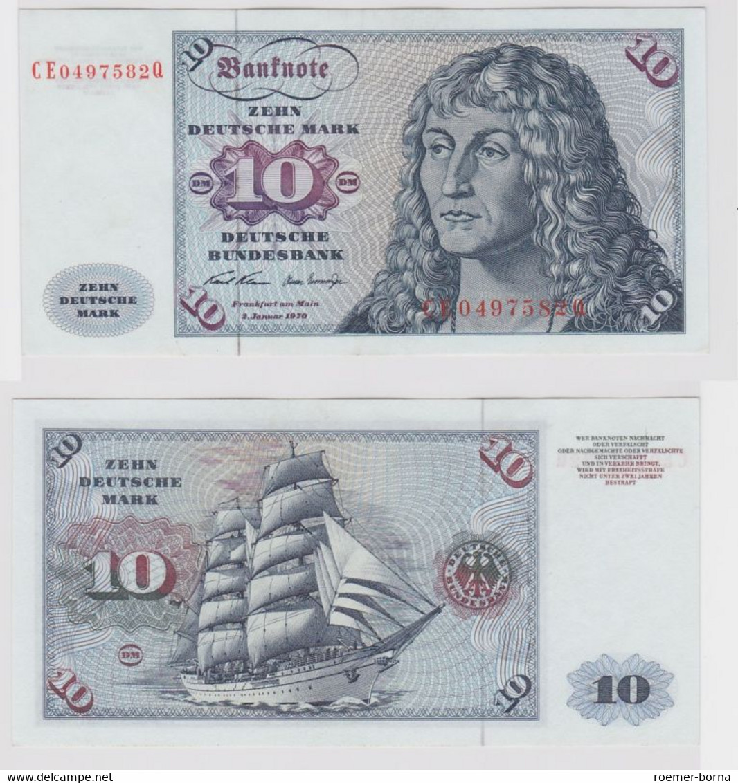 T147212 Banknote 10 DM Deutsche Mark Ro. 270b Schein 2.Jan. 1970 KN CE 0497582 Q - 10 Deutsche Mark