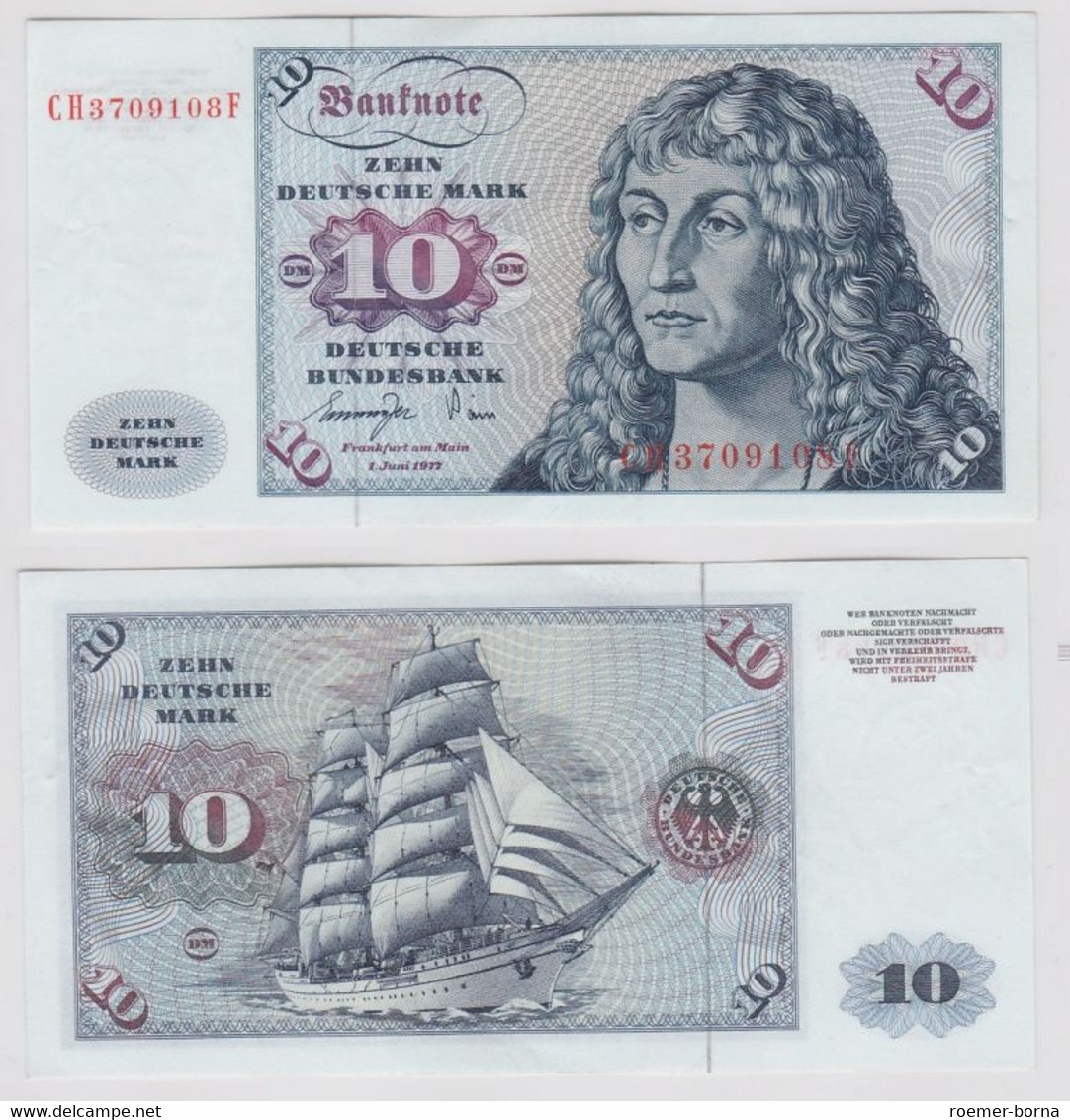 T147228 Banknote 10 DM Deutsche Mark Ro. 275a Schein 1.Juni 1977 KN CH 3709108 F - 10 DM