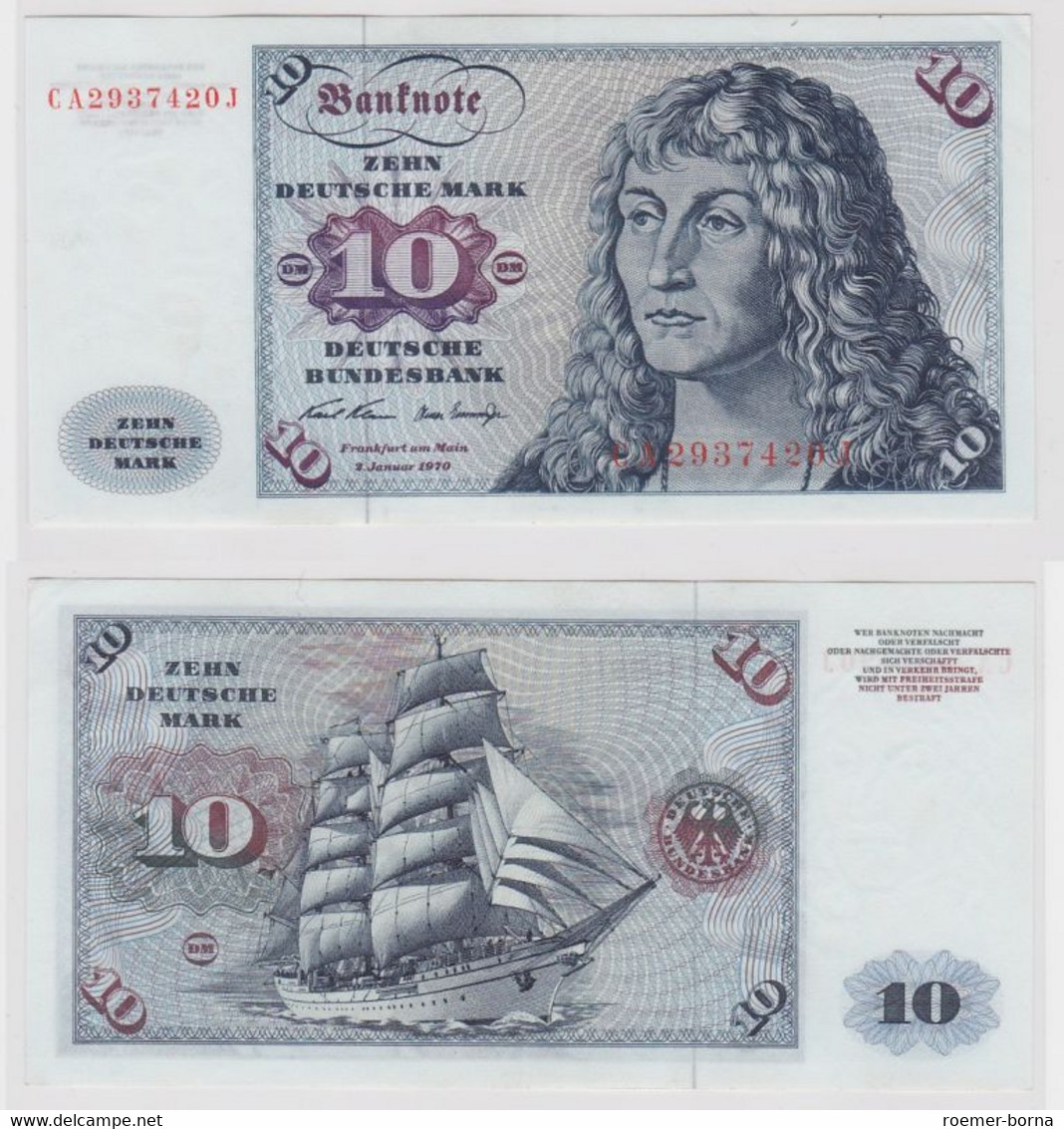 T147230 Banknote 10 DM Deutsche Mark Ro. 270a Schein 2.Jan. 1970 KN CA 2937420 J - 10 Deutsche Mark