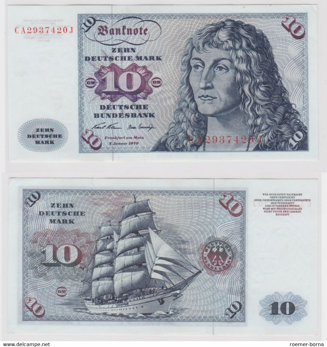 T147230 Banknote 10 DM Deutsche Mark Ro. 270a Schein 2.Jan. 1970 KN CA 2937420 J - 10 DM