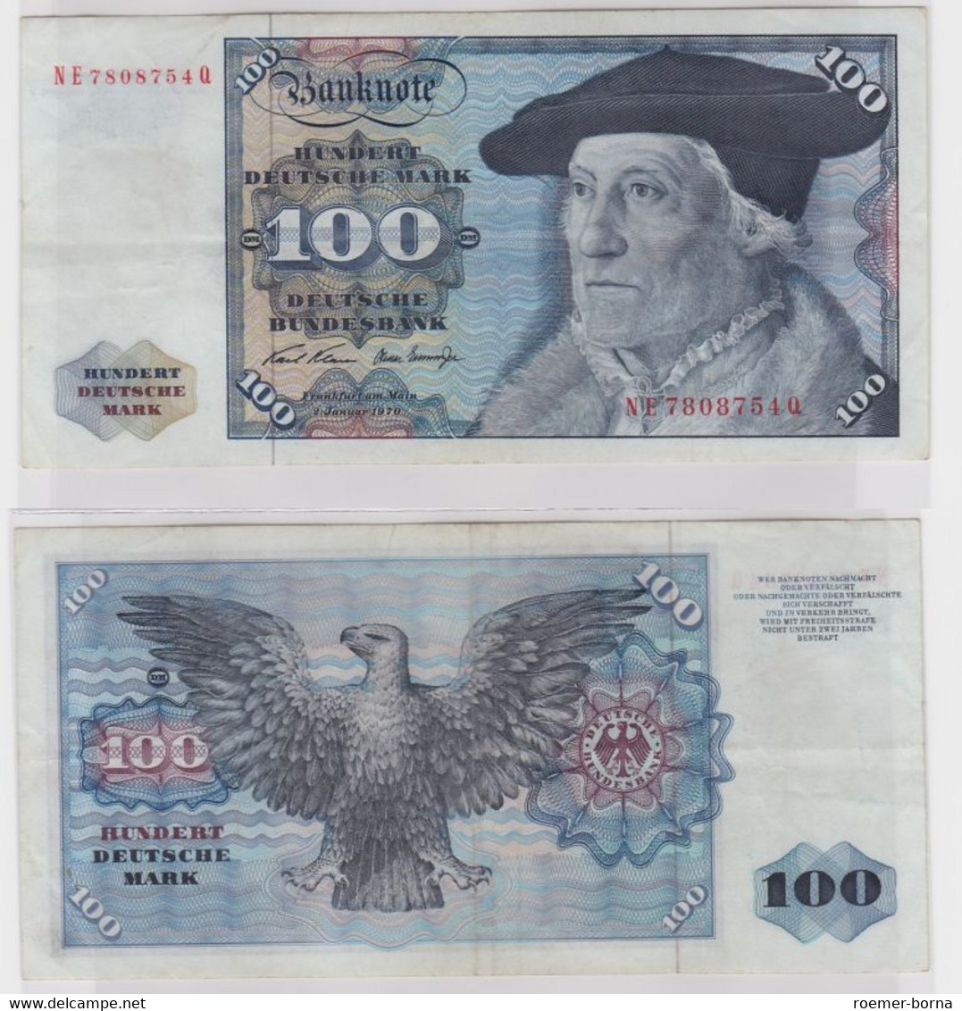 T147257 Banknote 100 DM Deutsche Mark Ro. 273b Schein 2.Jan 1970 KN NE 7808754 Q - 100 Deutsche Mark